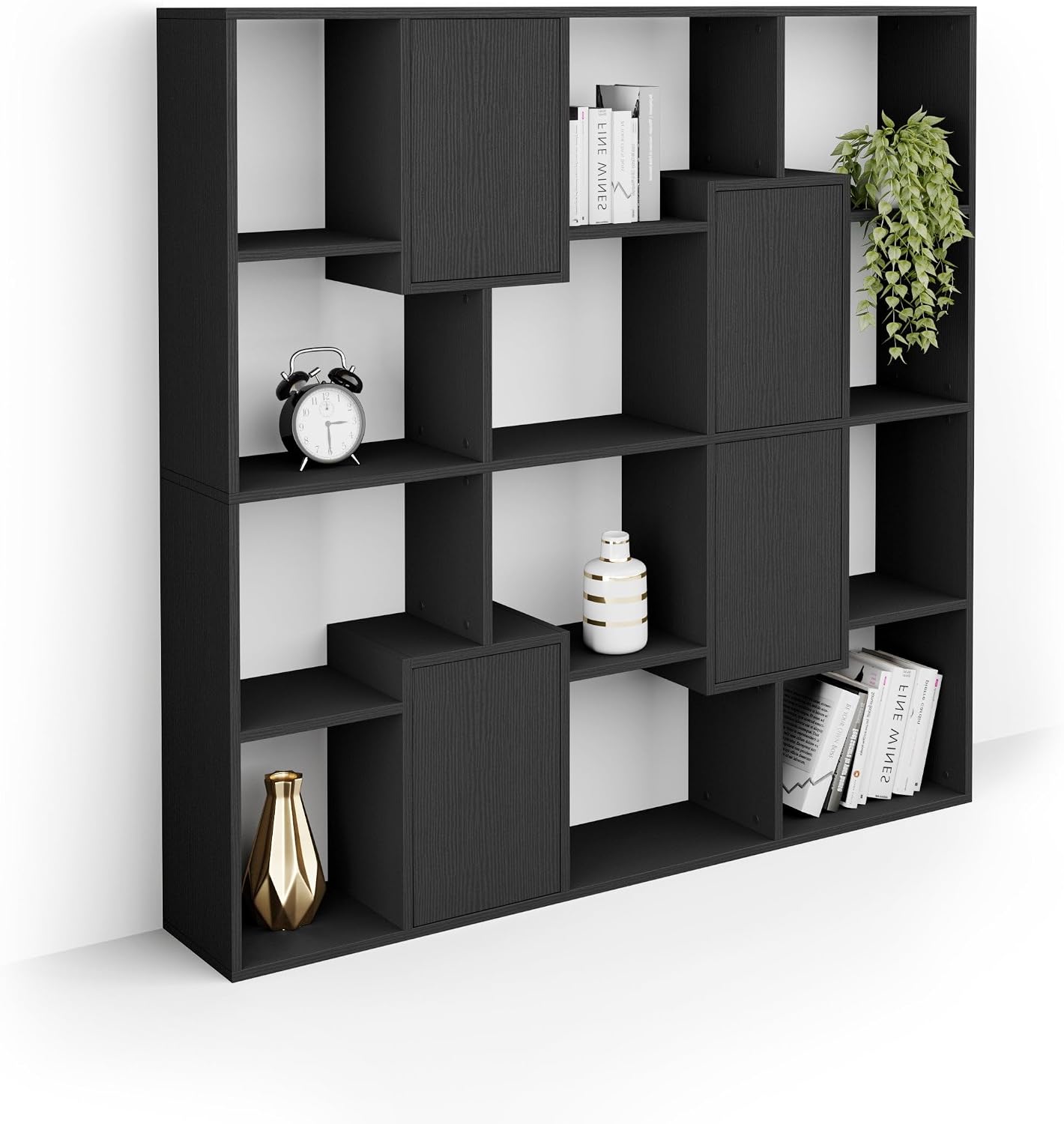 Mobili Fiver, Iacopo S Bookcase with Panel Doors (63.3 x 62.3 in), Ashwood Black, Made in Italy