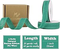 Vista 2 de HUIHUANG Cinta de arpillera turquesa de 1 pulgada x 20 yardas, cinta de arpillera de yute natural para envolver regalos, cintas de arpillera gruesas