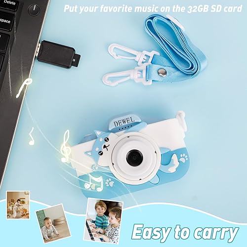Miniatura 2 de DEWEL Cámara para niños, cámara de juguete, cámara para niños, cámara de video digital selfie HD 1080P para niñosniñas, mini videocámara para niños