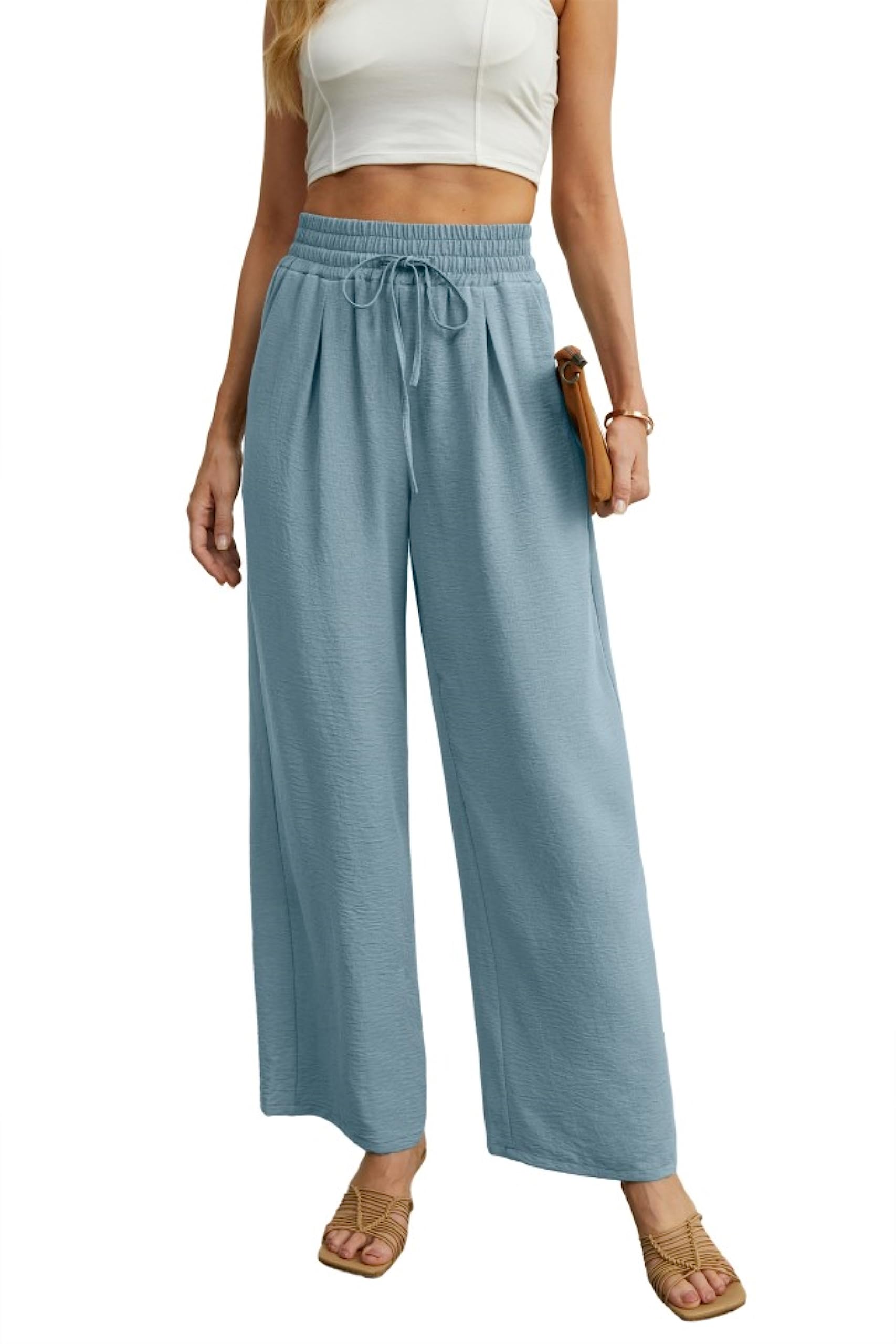 QIXING Dames Zomer Wijde Pijpen Broek - Elastische Hoge Taille Casual