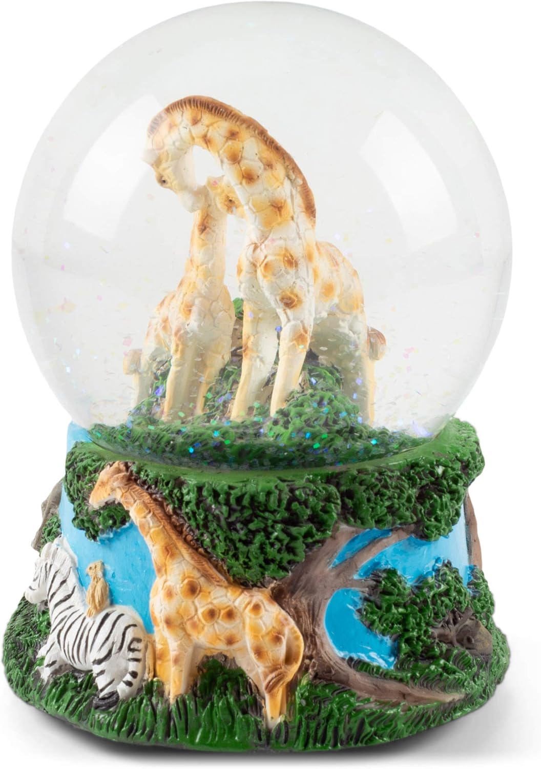 Elanze Designs Giraffes Zebras and Elephants 100MM Sturdy Wind Up Music Glitter Water Snow Globe Tabletop Dresser Nightstand Figurine Decoration Plays Tune Born Free
