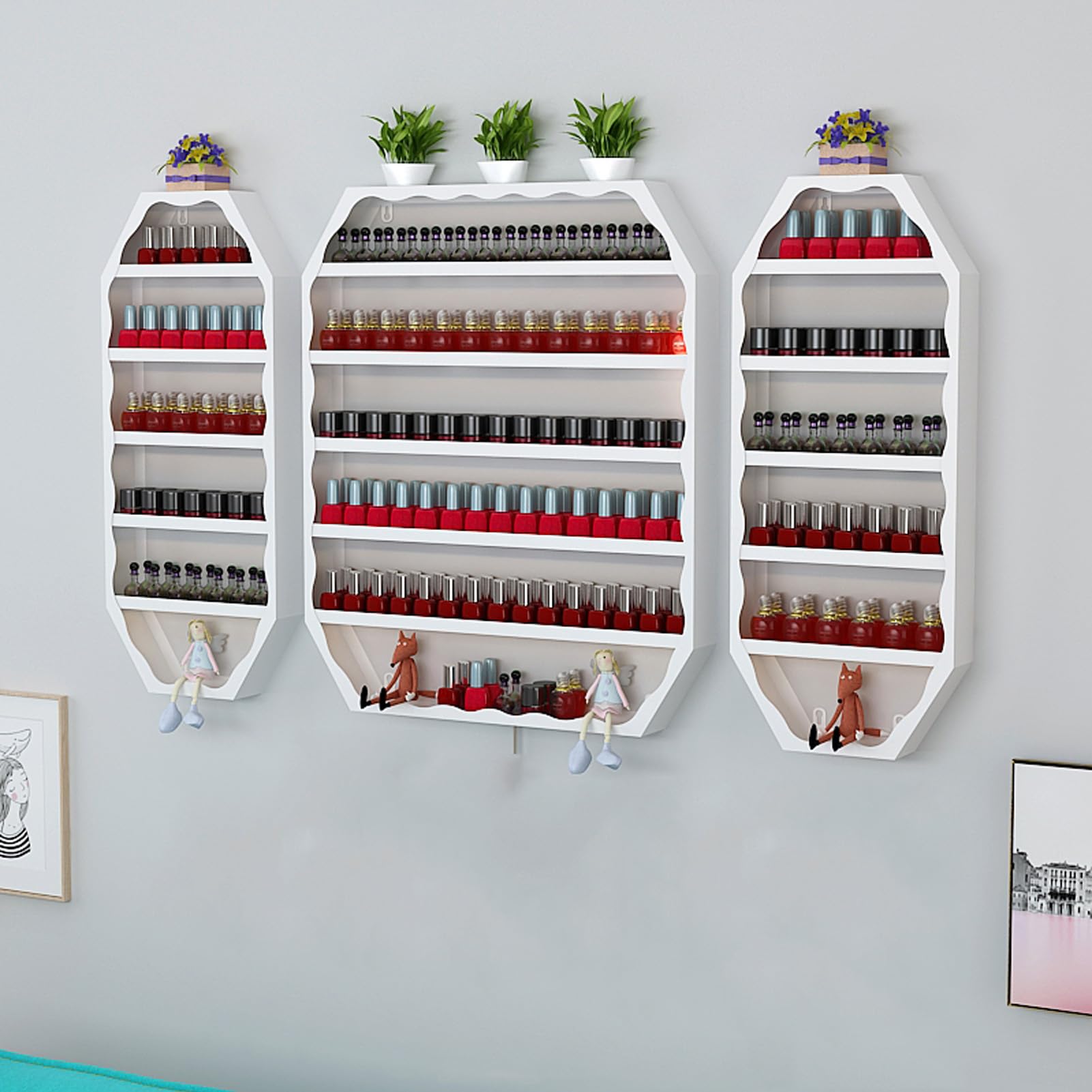 Présentoir mural vernis à ongles blanc | Étagère 3 pièces pour salon