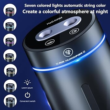 Smart Car Air Freshener, Car Air Freshener Diffuser with Humidifier, Auto On/Off, 3 Mode Adjustable, with 4 Essential Oils(Gun Color)