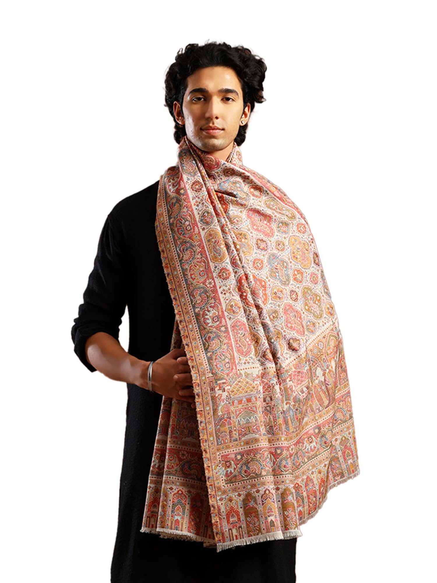 tweedle Wool Blend Kani Shawl/Stole for Men | Size - 40 x 80 inches-picture-52