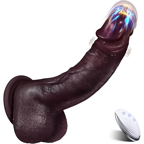 Realistic Thrusting Black Dildo Vibrator, Lifelike Heated Silicone Dildos with 10 Thrusting & 10 Vibrating Modes for G-Spots clit Anal stimulater, Remote Control Adult Sex Toys for Women Men Play