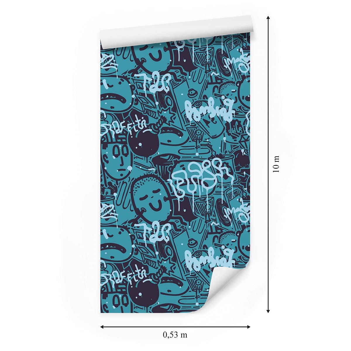 Muralo Carta da Parati Adesiva Graffiti, Musica, Retro - 10m x 50 cm | Rivestimento murale autoadesivo in rotolo, posa a secco senza colla, staccare e attaccare, lavabile, per pareti e mobili