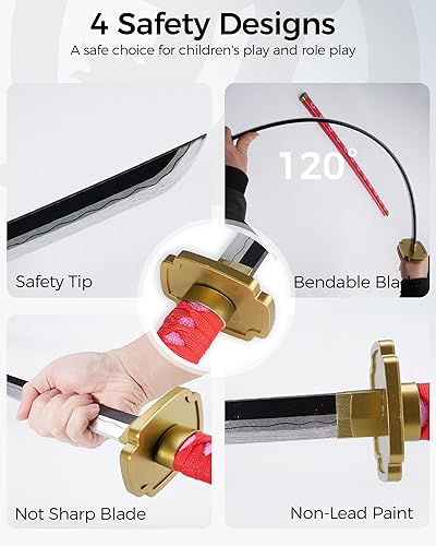 Vista 70 de Cold Blade Toy Sword - 41 inches Toy Katana Replica with Holster Belt and Display Stand - Sword with Authentic Design Shusui