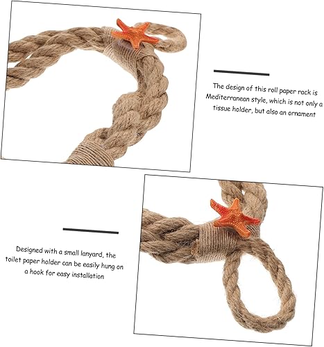Miniatura 9 de HOMSFOU 2pcs Twine Paper Towel Holder Nautical Bathroom Decor Nautical Toilet Paper Towel Ring Nautical Towel Bar Boho Decor Toilet Paper Holder