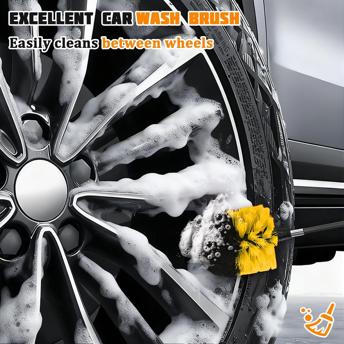 4PCS/Set Car Drill Brush Attachment Set, Vehicle Drill Scrub Brushes Kit with Extended Long Rod, Automotive Power Cleaning Scrubber Accessories, Universal for SUV, Sedan, Truck (Yellow)