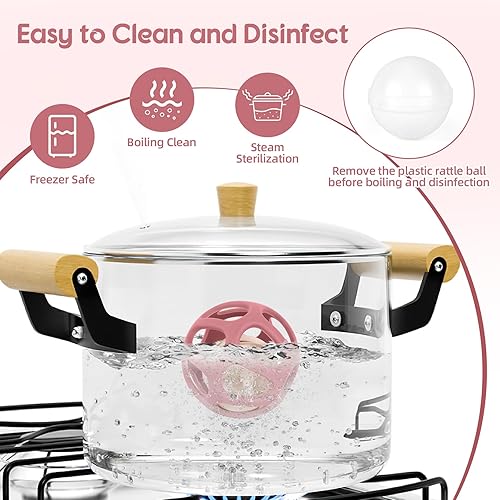 Miniatura 8 de MCGMITT Juguete Sonajero Mordedor para Bebé, Pelotas Sensoriales de Silicona de Fácil Agarre, Pelota para Bebé Elástica de Grado Alimentario, Bola