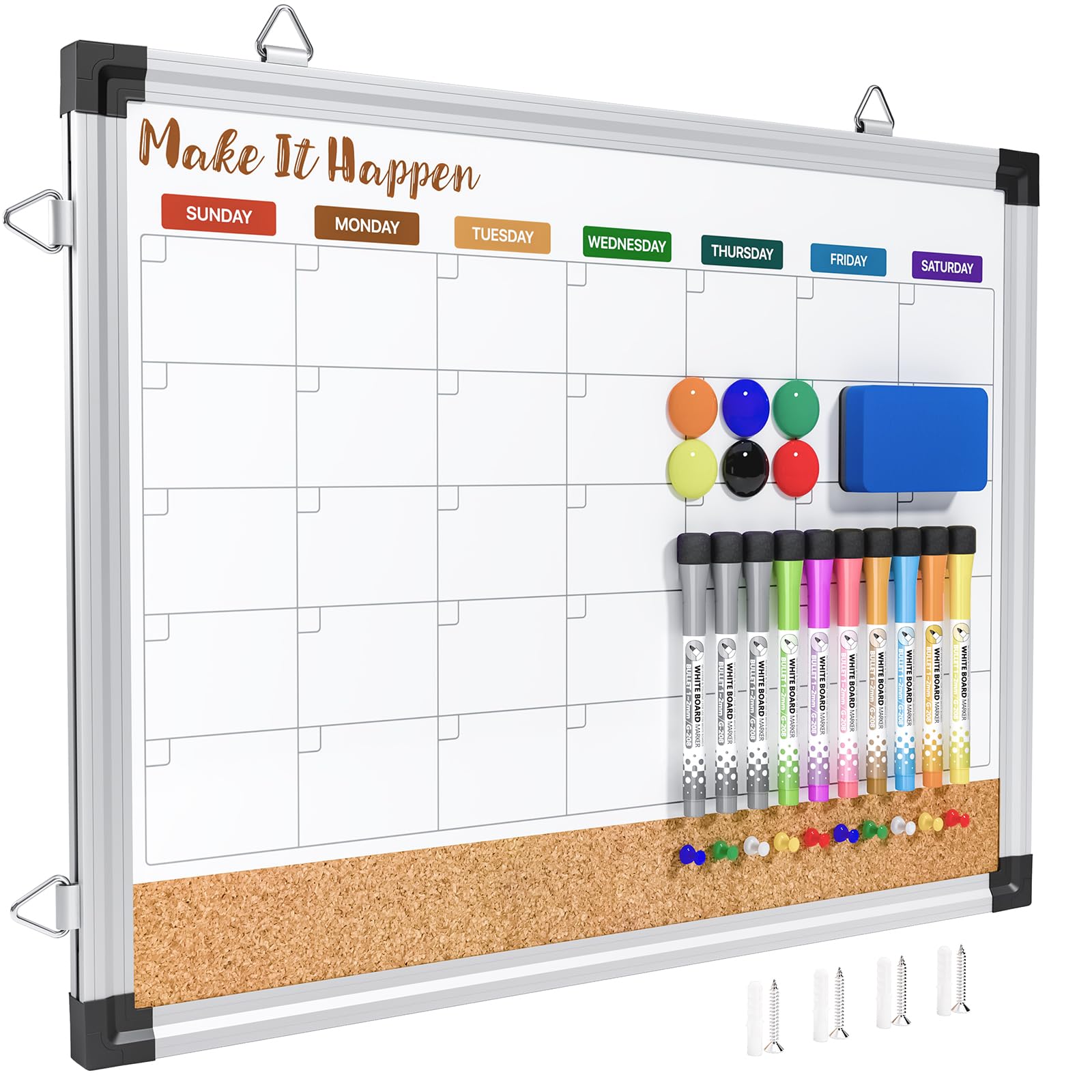 Marsrock Monthly Dry Erase Board, 17"x13", Double Sided, Colorful
