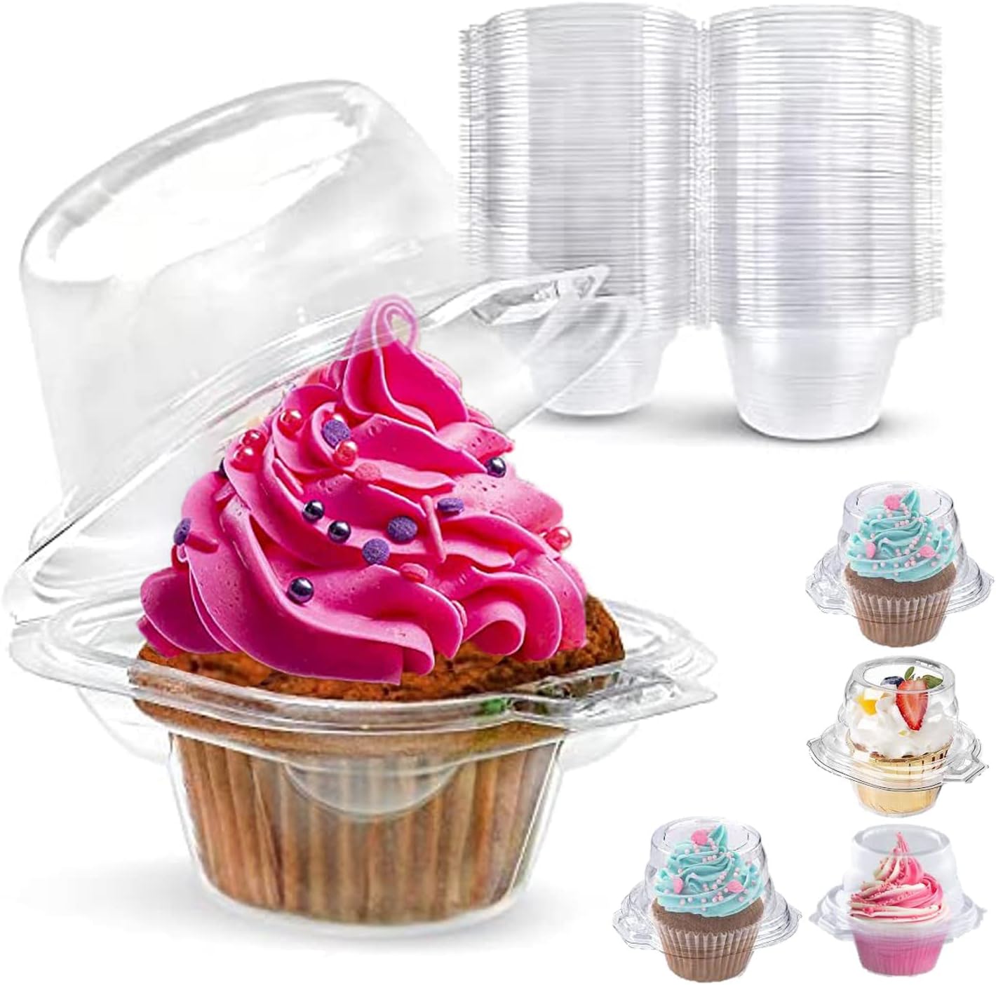 MAQ's 50 Packs Individual Cupcake Containers, Stackable Single