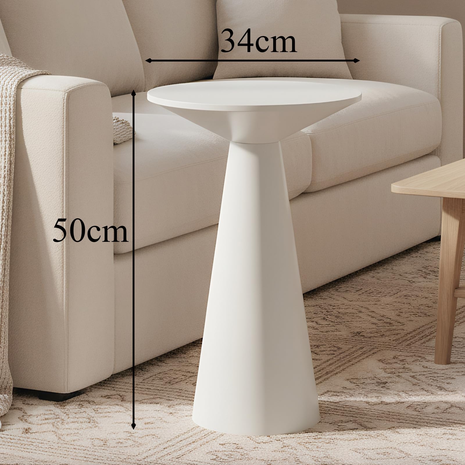 Table d’appoint Ronde en Bois, Petite Table Basse Ronde pour Salon, Table Balcon Couleur Blanc, Bout de canapé étroit ou Table de Chevet, guéridon Moderne Style Farmhouse, Ø34×50cm