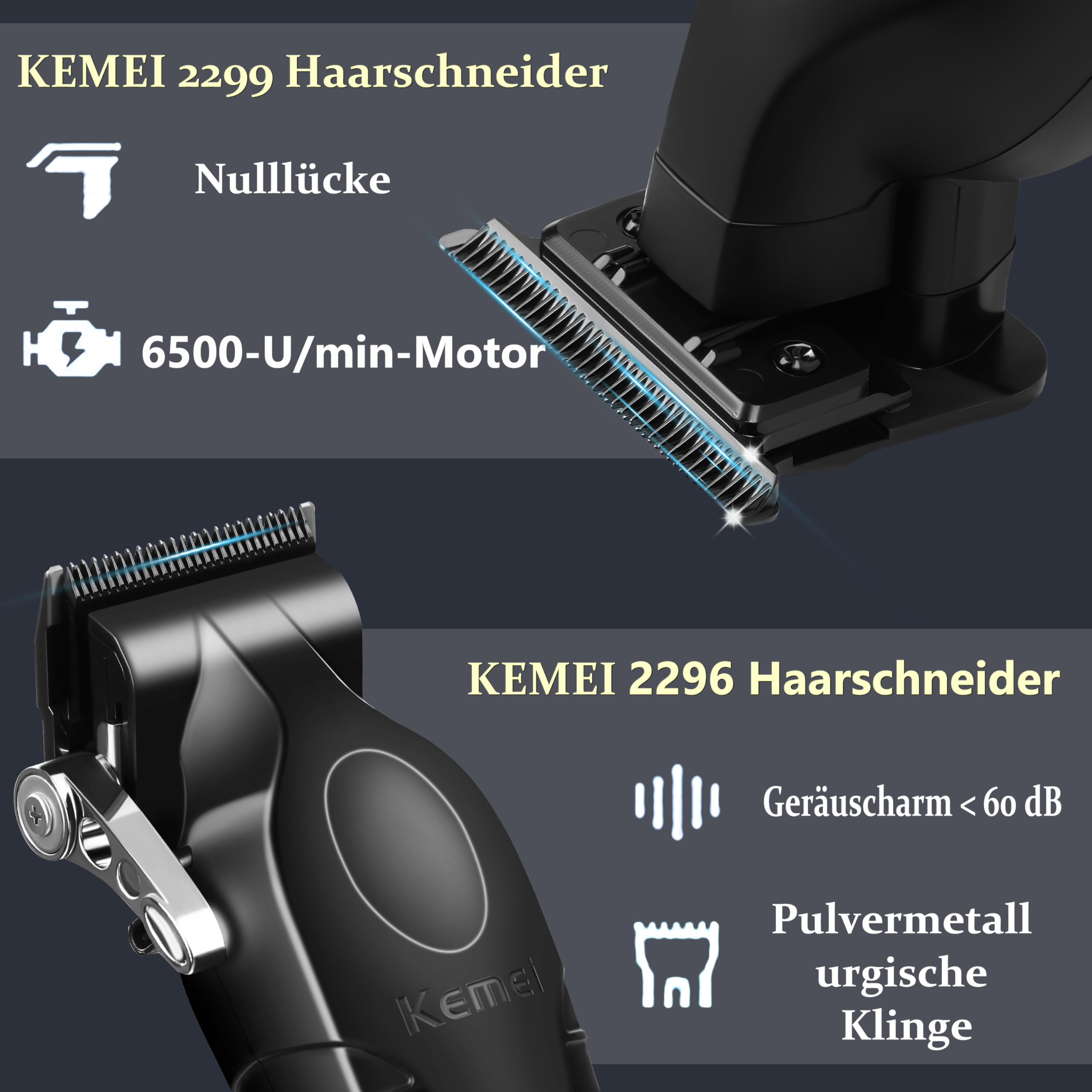 KEMEI Professionelle Haarschneidemaschine, Haar-/Bartschneider, Folienrasierer-Set für Männer, kabellose Haarschneidemaschine, elektrischer Rasierer mit Ersatzköpfen & Netzen, USB-Haarschneideset