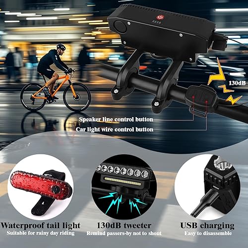 Miniatura 4 de Faro de bicicleta recargable impermeable con bocina - 6 modos LED, duración de la batería ultra larga, luz desmontable para bicicleta de montaña