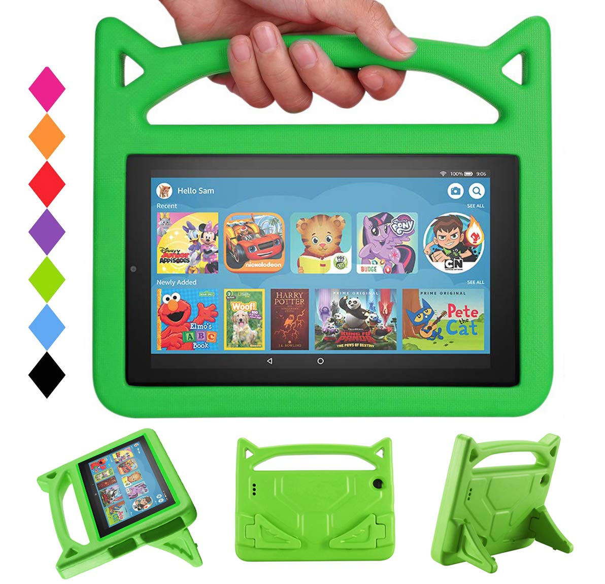 All-New 7 Tablet Case for Kids(9th/7th/5th Generation, 2019/2017/2015 Release)-SHERBORN Lightweight Shockproof Case with Stand Handle for 7 Inch Tablet,Incompatible with iPad Samsung Tablet-Green