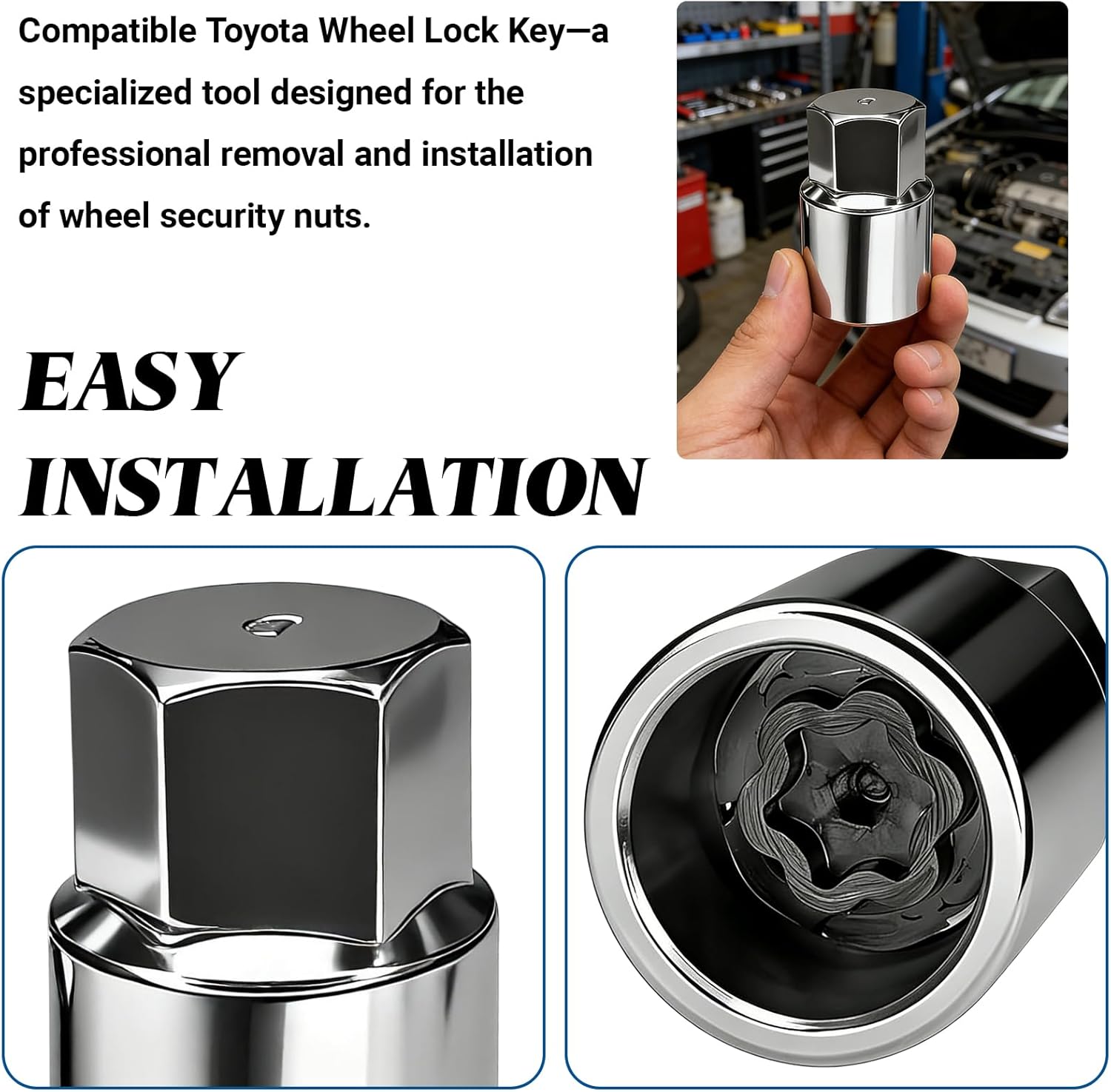 D-Wheel Locking Lug Nut Removal Tool Key, Professional Anti-Theft Lock Nut Remover Socket, Lost Wheel Lock Key Replacement for Tacoma, Camry, Corolla, Tundra, Automotive Tools
