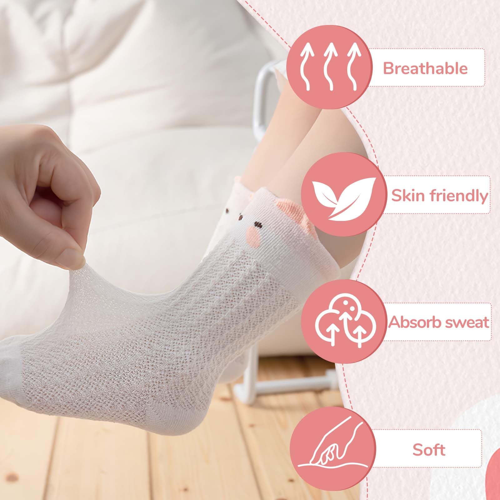 TecoKart® 4 Pairs Knee Length Socks for Baby Girl | Thin Mesh Baby Girl Socks for Spring & Summer | Cute Breathable Stockings for Girls Kids | Age 1-3 Years 2