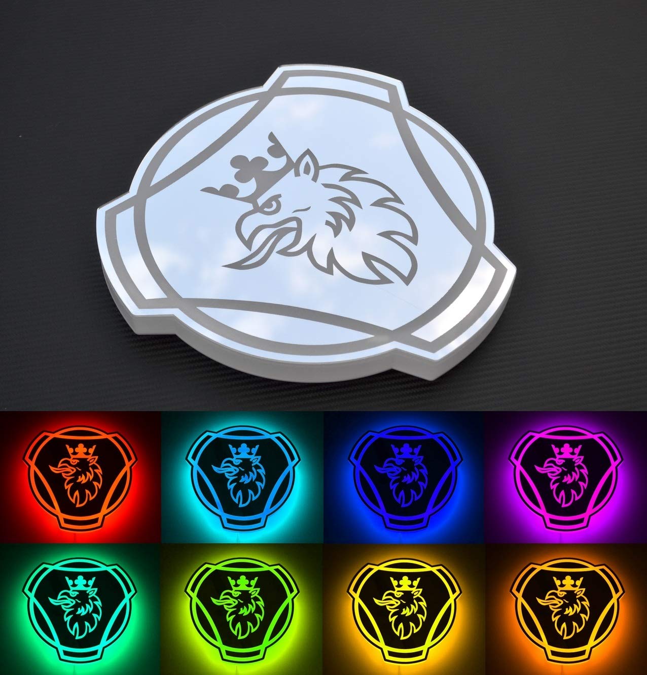 24/7Auto 24V RGB LED plate silver mirror sign Griffin for Scania truckers 20 static colours