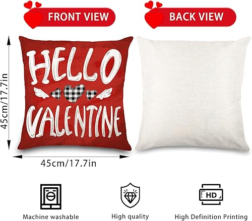 Miniatura 2 de Fundas de almohada para el día de San Valentín de 18 x 18 pulgadas, diseño de lunares, diseño de corazón de búfalo, a cuadros, almohadas
