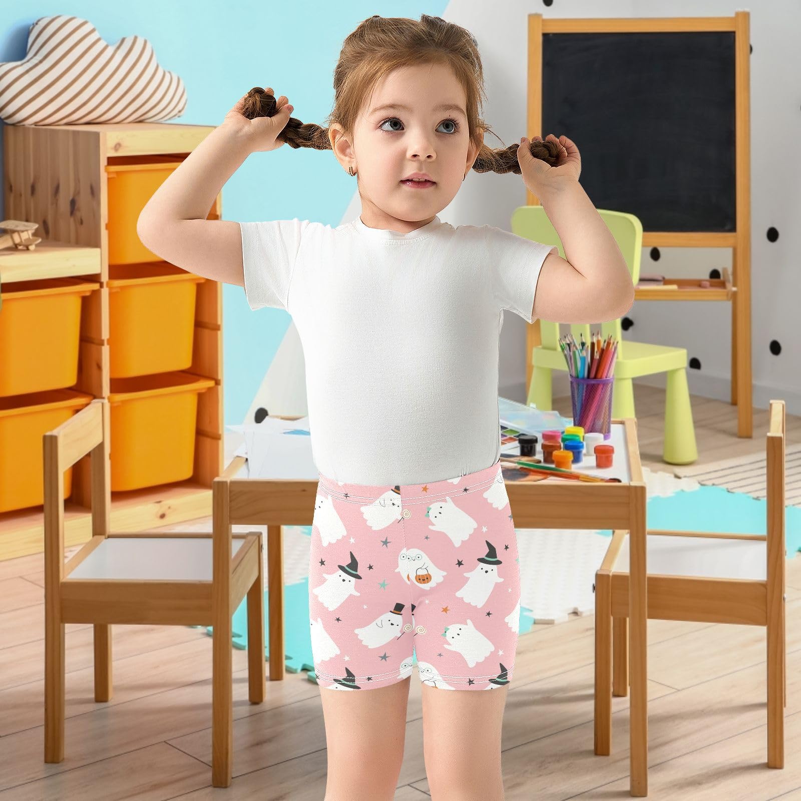 Dallonan Girls Dance Shorts, Toddler Biker Shorts Cartwheel Under Dress Cute Halloween Ghost Kids Biking Clothes 4-10Y Multi