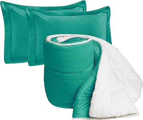 Elegant Comfort Juego de edredón sherpa ultra afelpado de 3 piezas, color sólido y un reverso de sherpa esponjoso, apto para todas las estaciones,