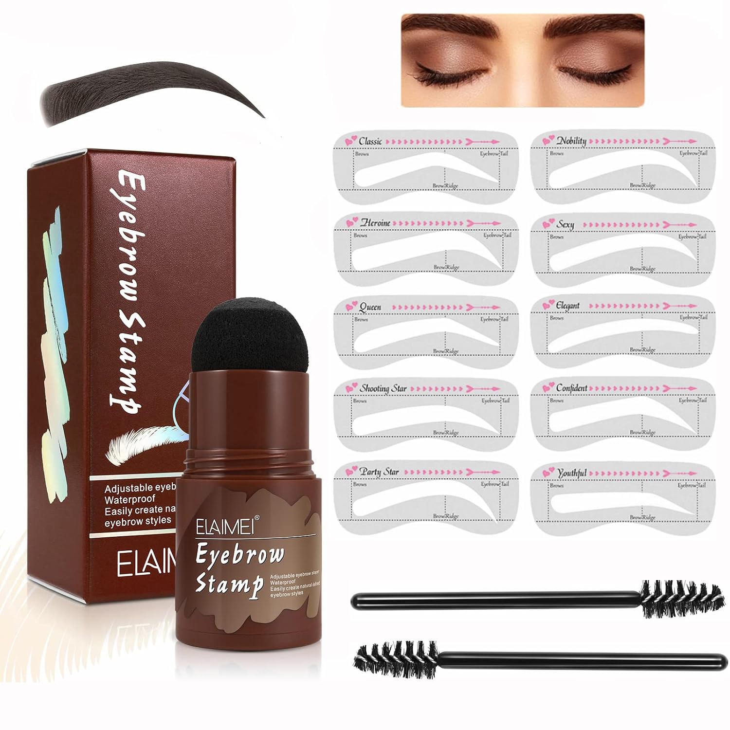 moulis Eyebrow Stamp Kit, Hairline Eyebrow Stamp, Brow Stamp and Shaping Kit | Eyebrow Makeup for Women Girls, Long Lasting & Waterproof Eyebrow Stamp Stencil Kit (Light Brown) 13 Piece Set