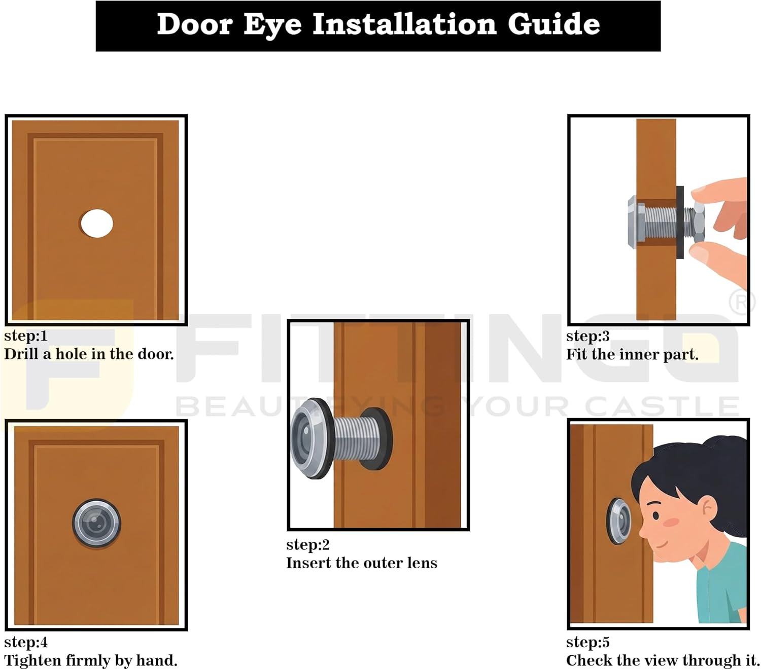Door Eye/Door Eye Viewer/Eye Viewer for Safe Secure Home & Office Door/Eye Hole for Main Door - Brass (Matt Finish) Pack of 4