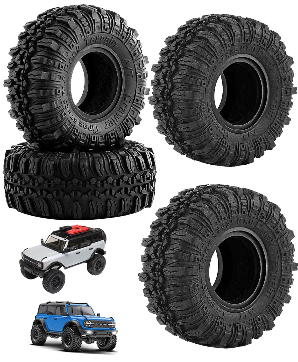 hopsupRC RC 1.0in Rubber Tires for 1/18 1/24 TRX4M,SCX24,FCX24 RC Crawler,RC Wheels Tires,(4PCS Black)