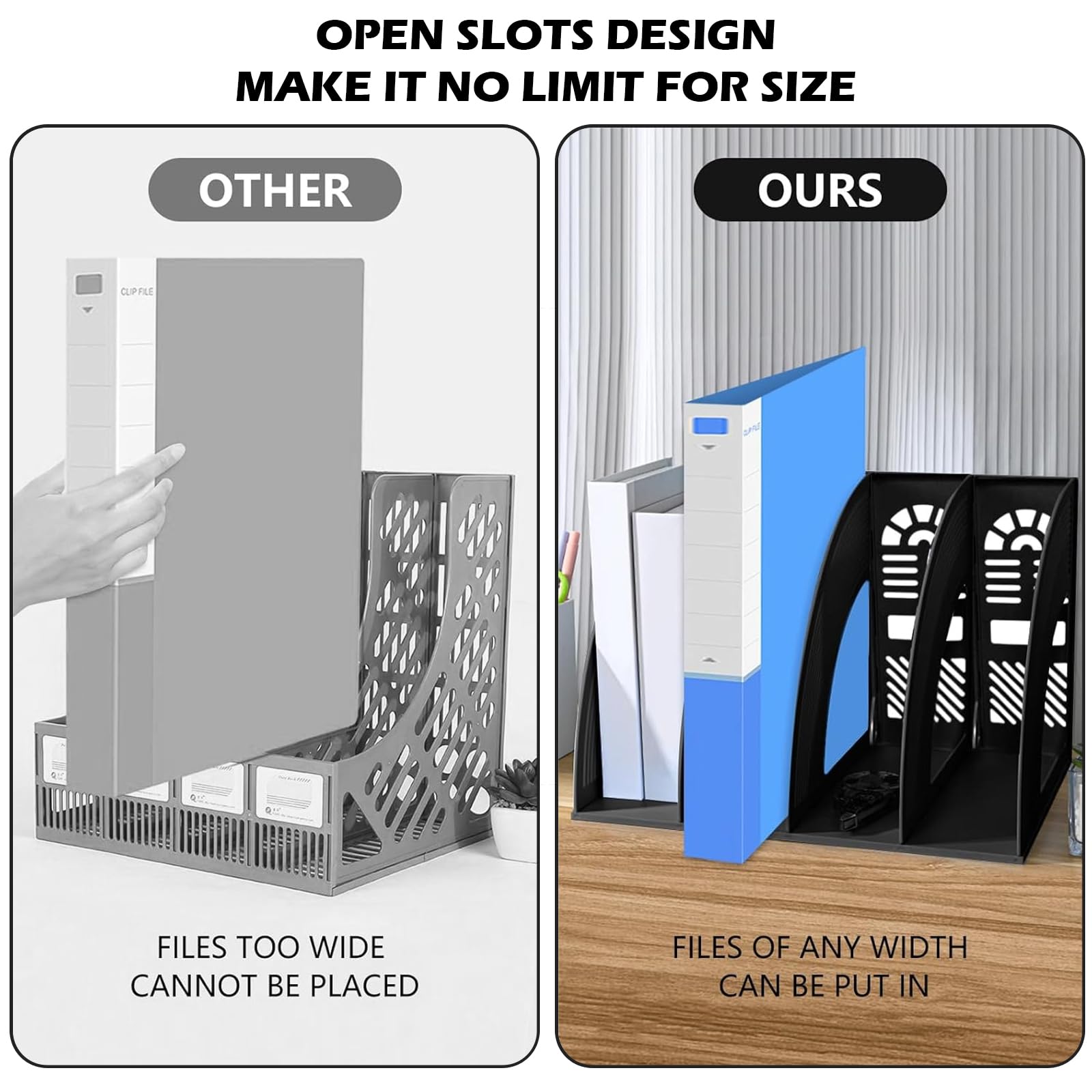 Soporte de 4 Compartimentos para Revistas, Revistero Archivador Plastico, Titulares Documento Pantalla Divisores Gabinete Rack de Almacenamiento caja Organizadora, para Oficina Escuela (Negro)