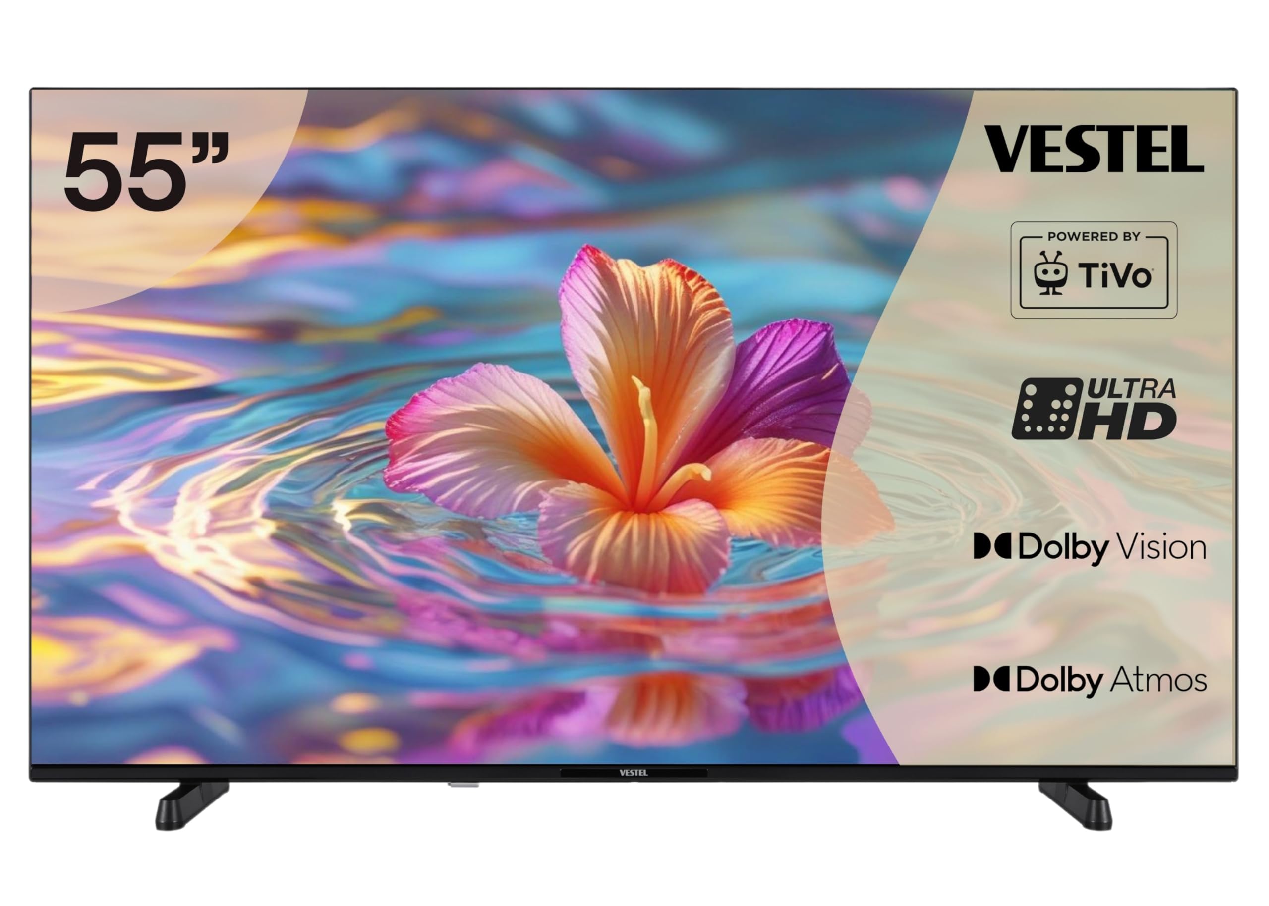 Vestel Fernseher 55 Zoll Smart TV Powered by TiVo, 4K UHD Fernseher mit Dolby Vision HDR, Dolby Atmos und integriertem Triple-Tuner, LED TV 55UT9740 schwarz
