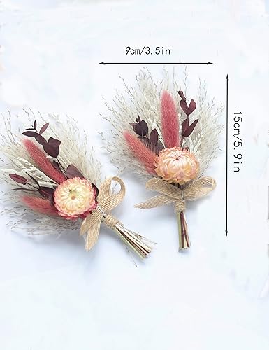 Miniatura 56 de xin's convey Mini Dried Flowert Set (Pack of 6), Orange Small Bouquet, Pampas Small Bouquet, Party Plate Decoration, Bridesmaid Flower Girl Proposal
