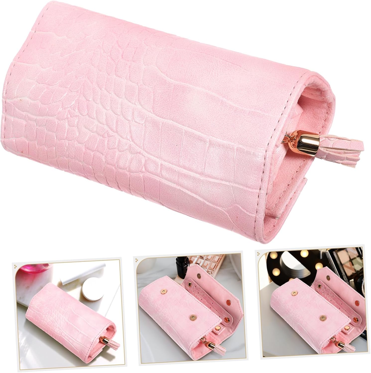 VALICLUD PU Leather Jewelry Roll Organizer Pouch for Travel and Daily Use Portable Jewelry Storage Holder with Scratch Resistant Soft Lining for Necklaces and Small Accessories