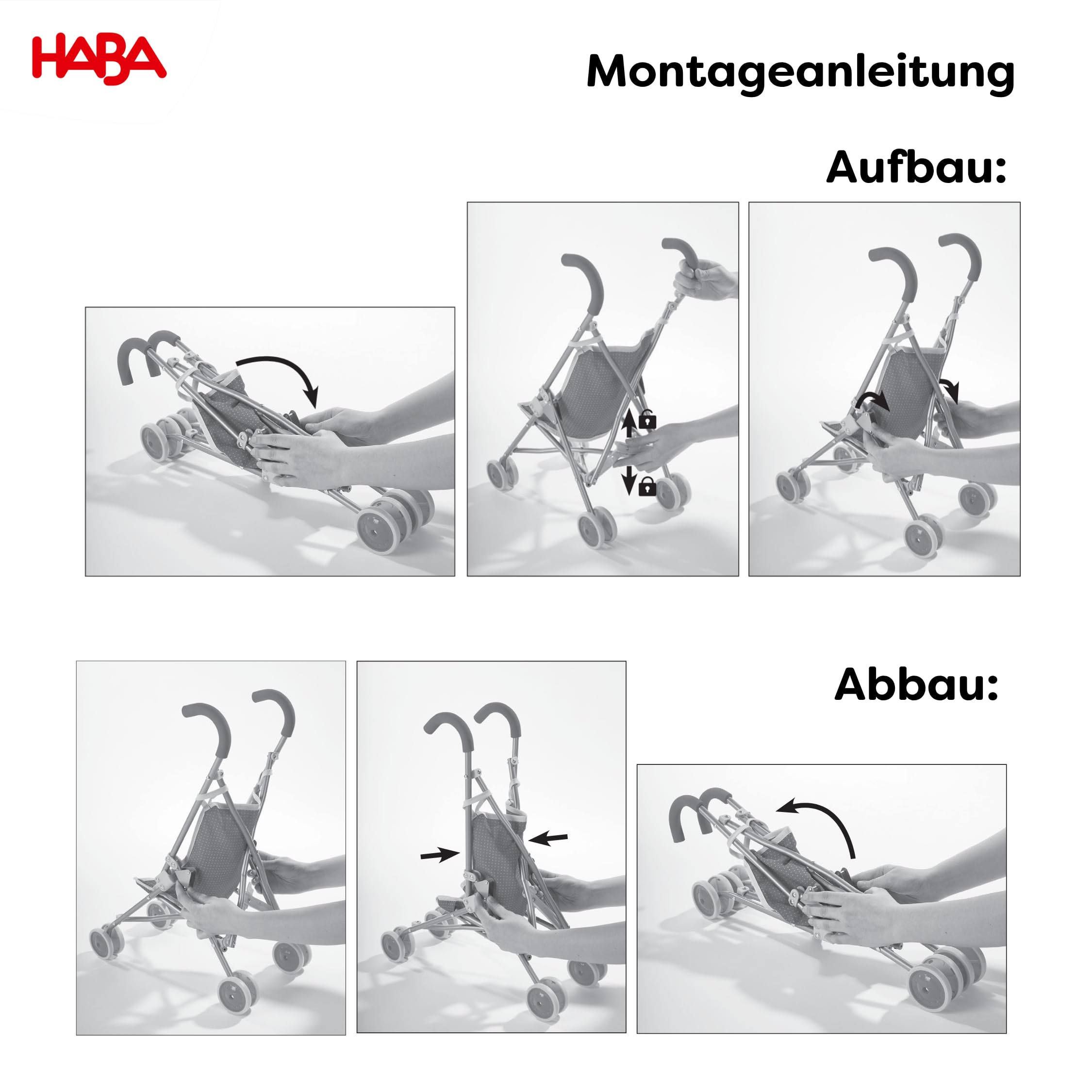 HABA Puppenbuggy Regenbogen – faltbar mit gepolsterten Griffen und Doppelrädern – für Puppen bis 45 cm – Puppenwagen für Kinder ab 2 & 3 Jahren – 2013338001