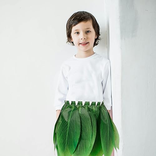 Miniatura 5 de LUOZZY Falda de hoja hawaiana Hula de hoja tropical, falda hula de hierba verde, falda de hula hawaiana disfraz hawaiano Halloween Luau suministros