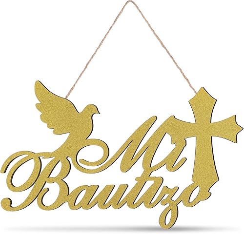 Miniatura 8 de Mi Bautizo - Letrero de madera con purpurina para colgar en la pared, decoración de baby shower, accesorios de primera comunión para suministros de