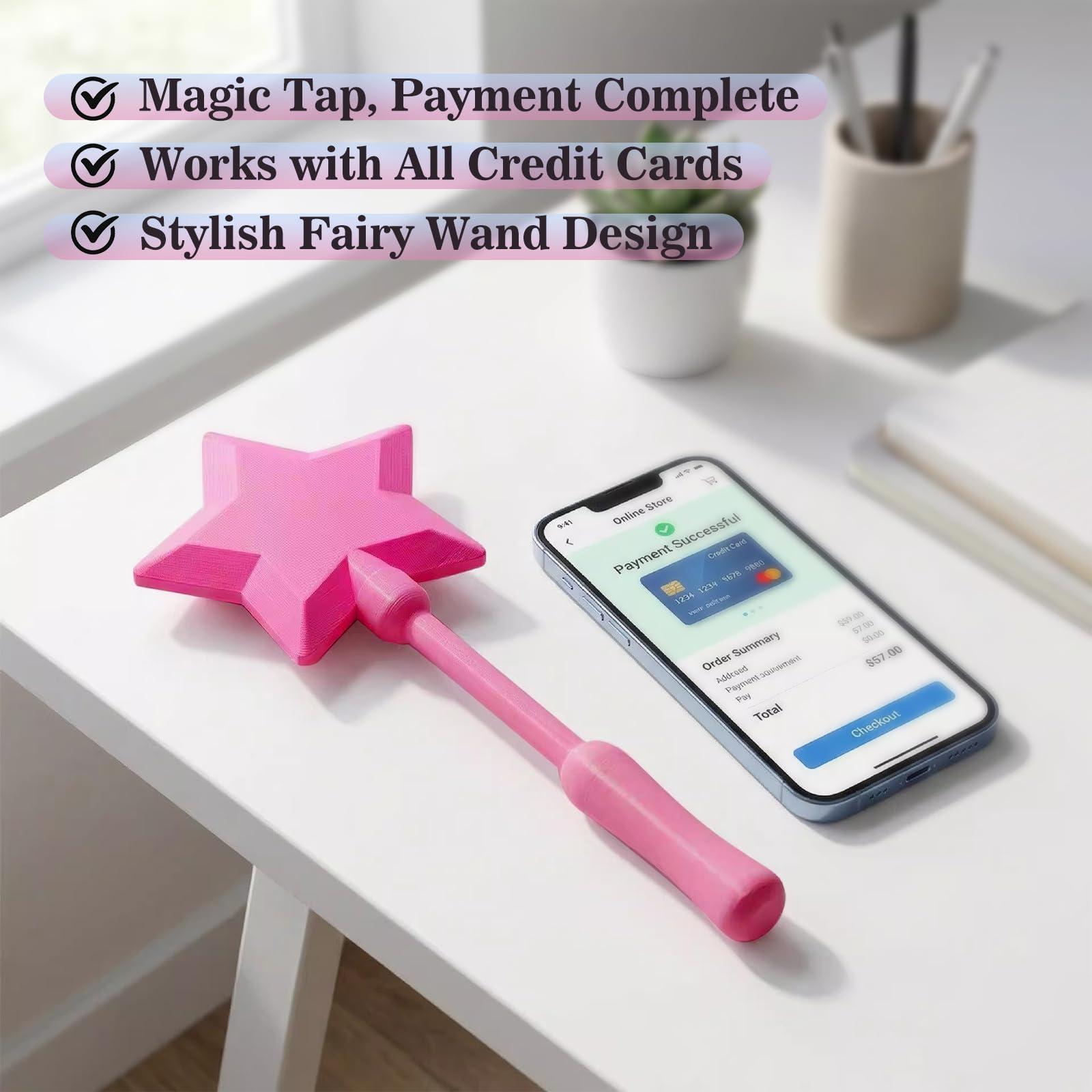Credit Card Wand,3D Printed Tap to Pay Wand Card Holder with Hidden Slot,Credit Card Holder Wands,Easy Checkout for Contactless Payment,Novelty Gift for Kids and Adults Party(E) — view 7