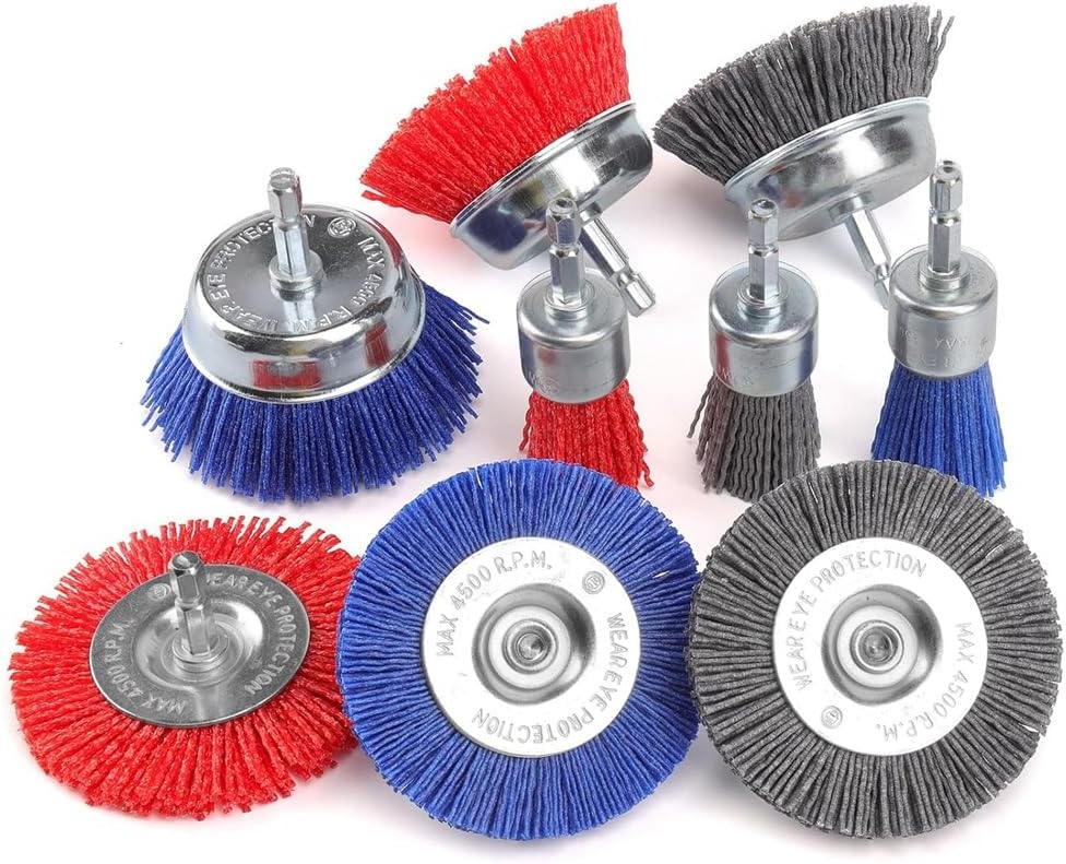 9 Pack Nylon Filament Abrasive Brush Set Abrasive Nylon Brushes with 1/4 Inch Hex Shank for Rust Removal and Cleaning