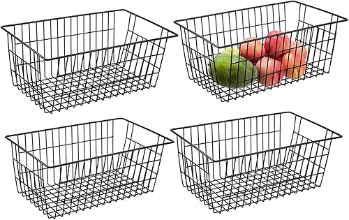 Redrubbit Cestas de almacenamiento de alambre, canastas grandes de metal para congelador con asas para armarios de cocina, despensa, armarios,