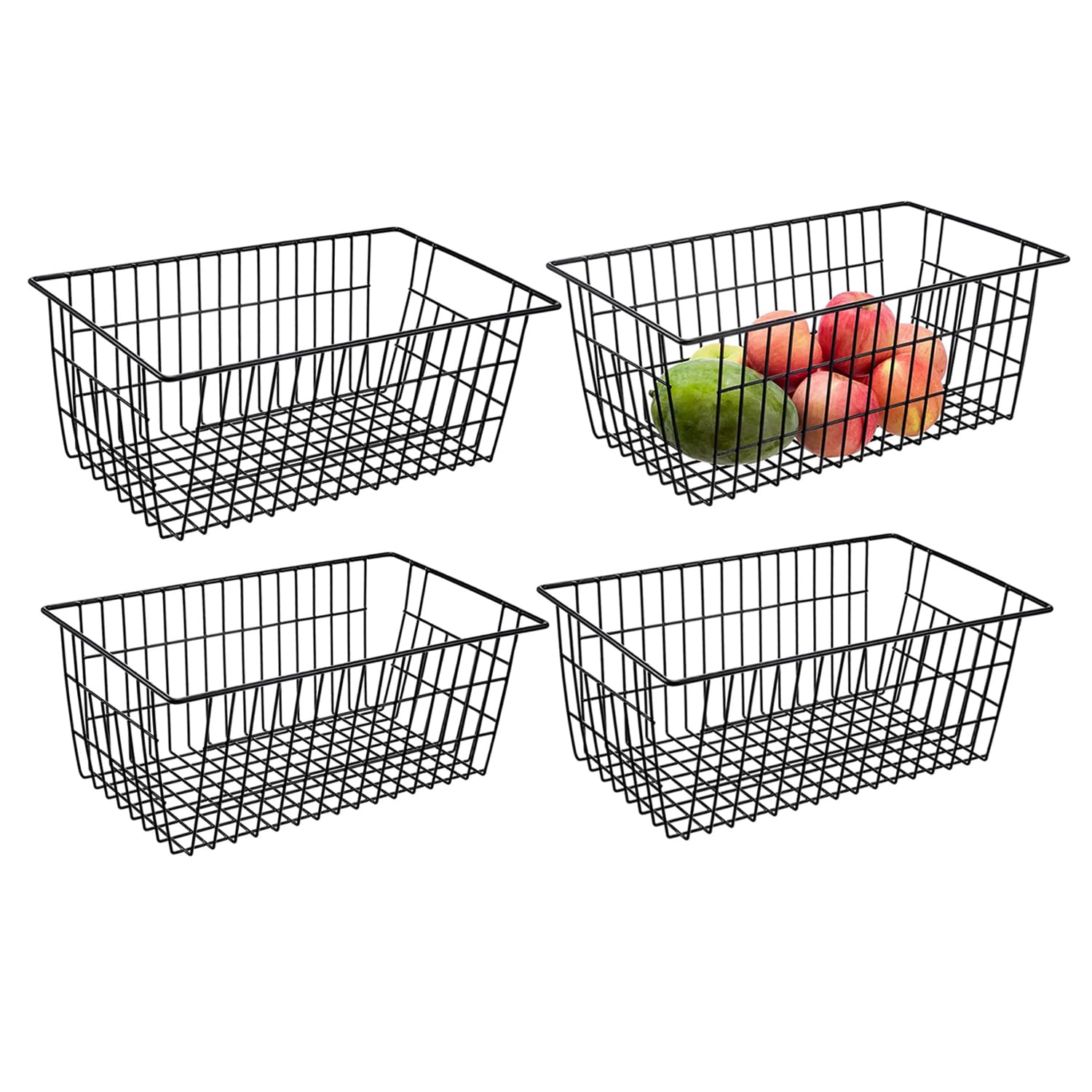 Redrubbit Wire Storage Baskets, Large Farmhouse Metal Freezer Basket Storage Organizer Bins with Handles for Kitchen Cabinets, Pantry, Closets,