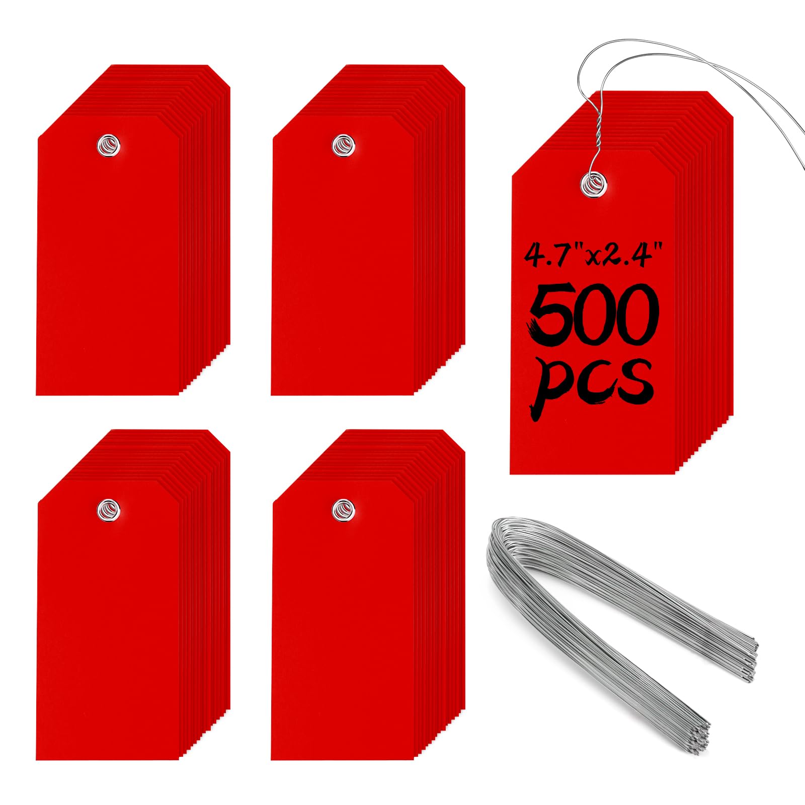 Heavy Duty Plastic Shipping Tags - Waterproof Hang Tags with String Wires, Ideal for Car Parts & Equipment (Red, 4 3/4 x 2 3/8)