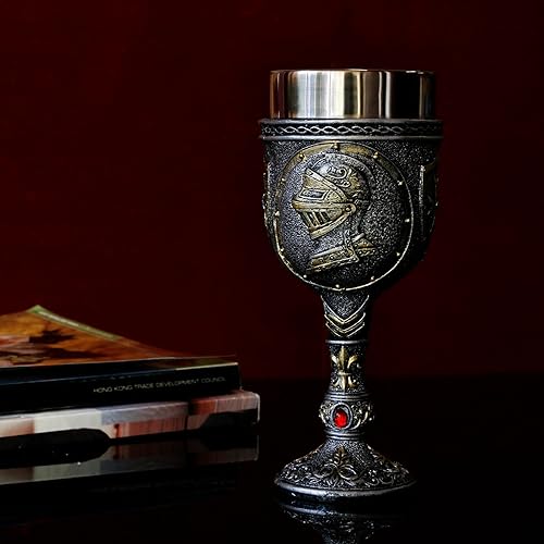 Miniatura 7 de alikiki Medieval Armor Knight - Vaso de vino de cáliz renacentista de acero inoxidable de 7 onzas para la Edad Media, decoración de guerra, fiesta,