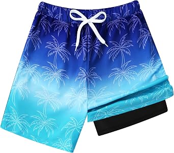 Boys Swim Trunks with Compression Liner Quick Dry Boys Bathing Suit with Pockets for Summer 5-16 Years