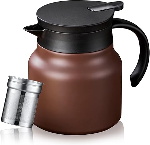 PARACITY Jarra térmica para café/tetera con forro de cerámica de 27 onzas, jarra de café pequeña de viaje con filtro de acero inoxidable extraíble para bebidas calientes, jarra de café aislada de