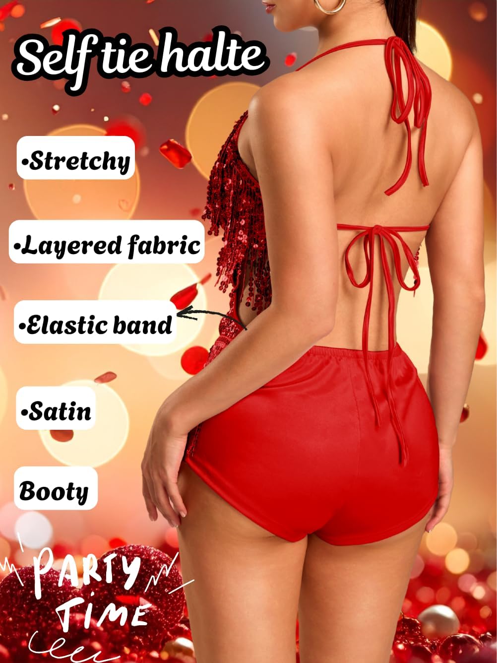 Kaei&Shi Sequin Rave Bodysuit,Deep V Fringe Sexy Disco Outfit Woman,Sparkly Glitter Concert Dance Romper