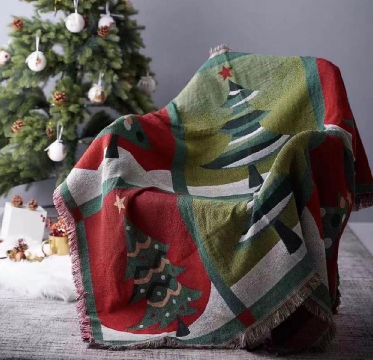JUEFANG BohoThrow Blanket Cotton Ultra Bohemian Throw Rustic,50"x60" Floral Farmhouse Decor (Christmas 1)