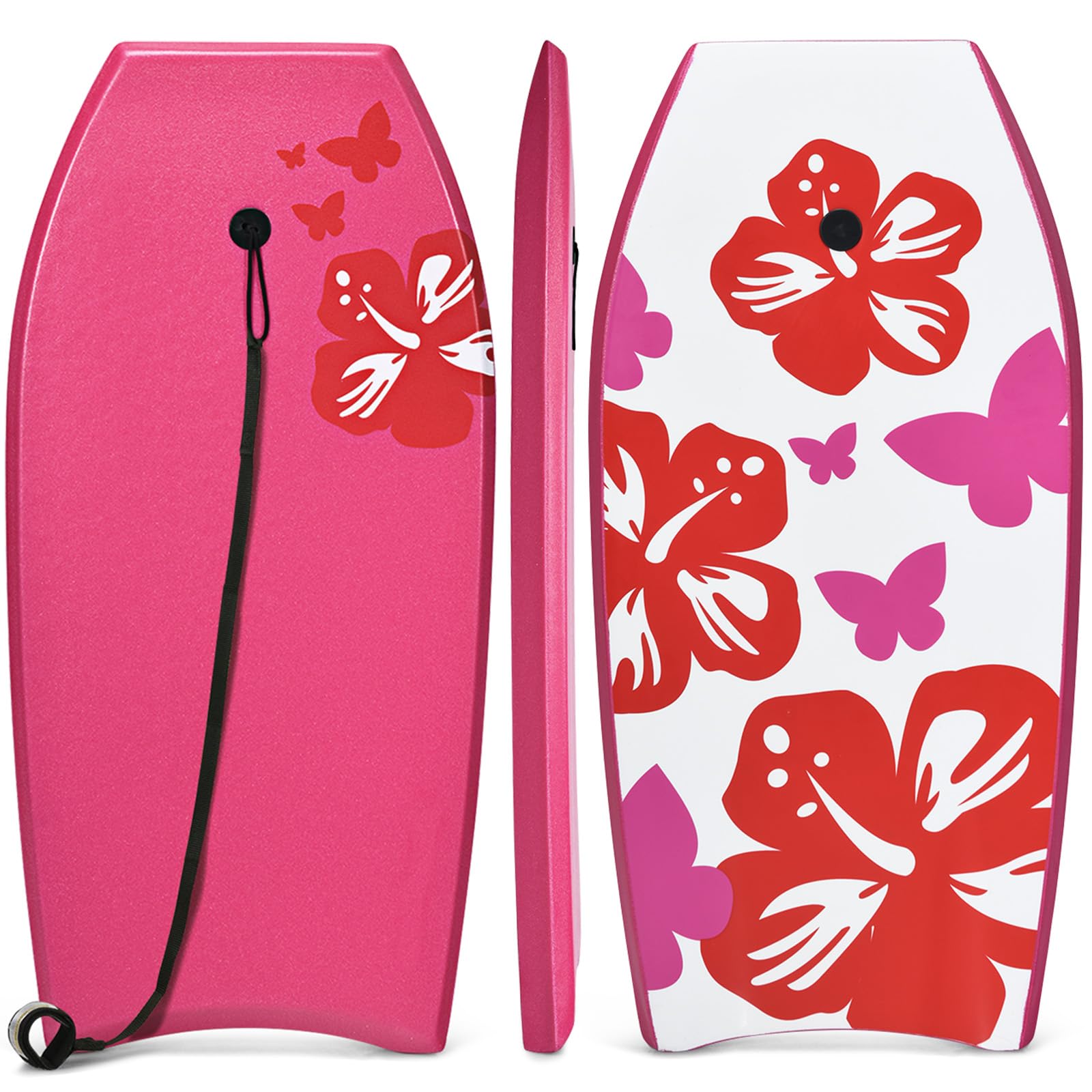 HOMASIS Tabla de natación portátil con cuerda de tracción, tabla de surf para adultos y niños a partir de 14 años, 105 x 51 cm, color rosa