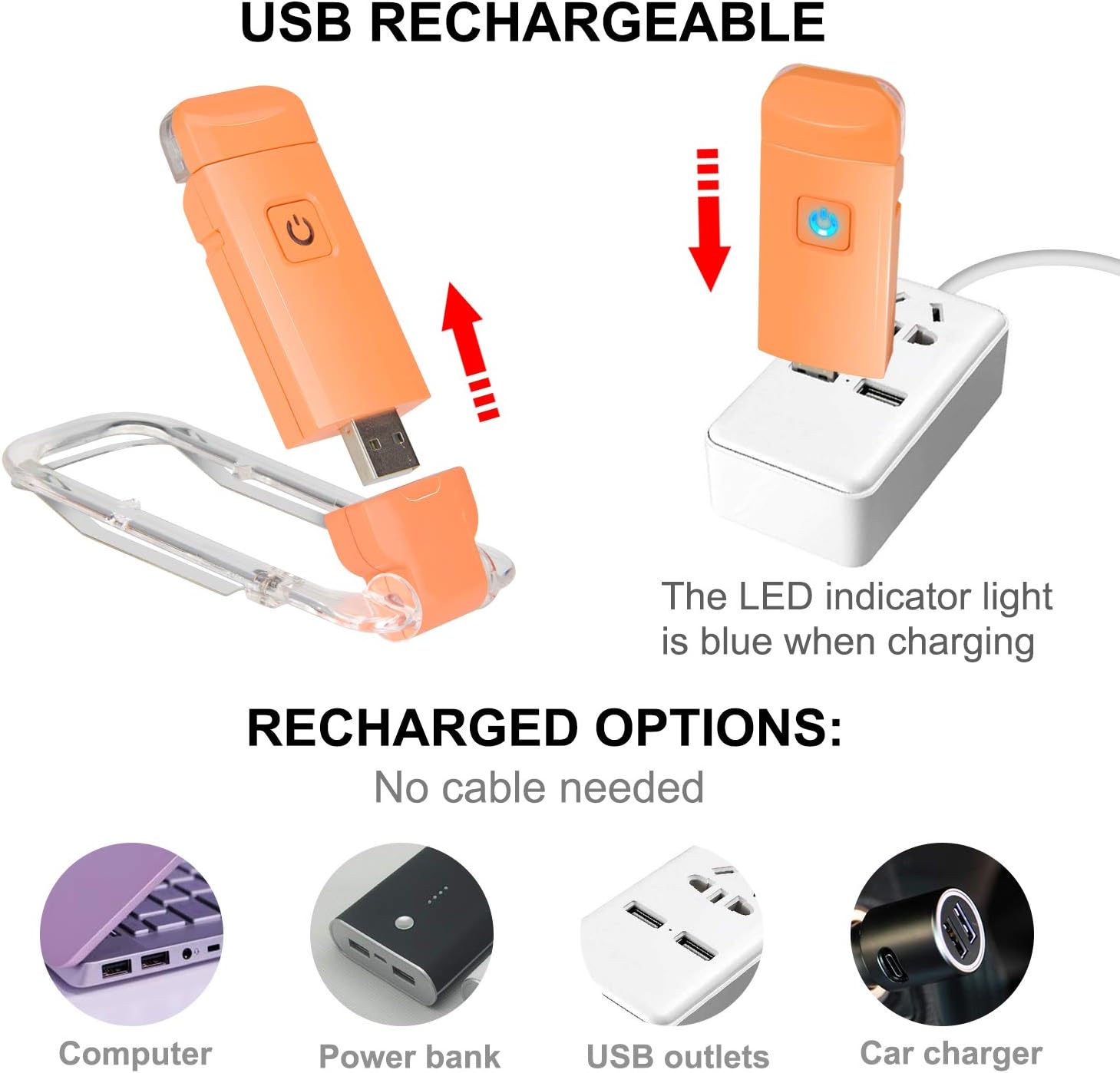 BIGLIGHT Amber Book Reading Light, LED Clip on Book Lights, Reading Lights for Books in Bed, Small Book Light for Kids, USB Rechargeable, 2 Brightness Adjustable for Eye Protection, Orange