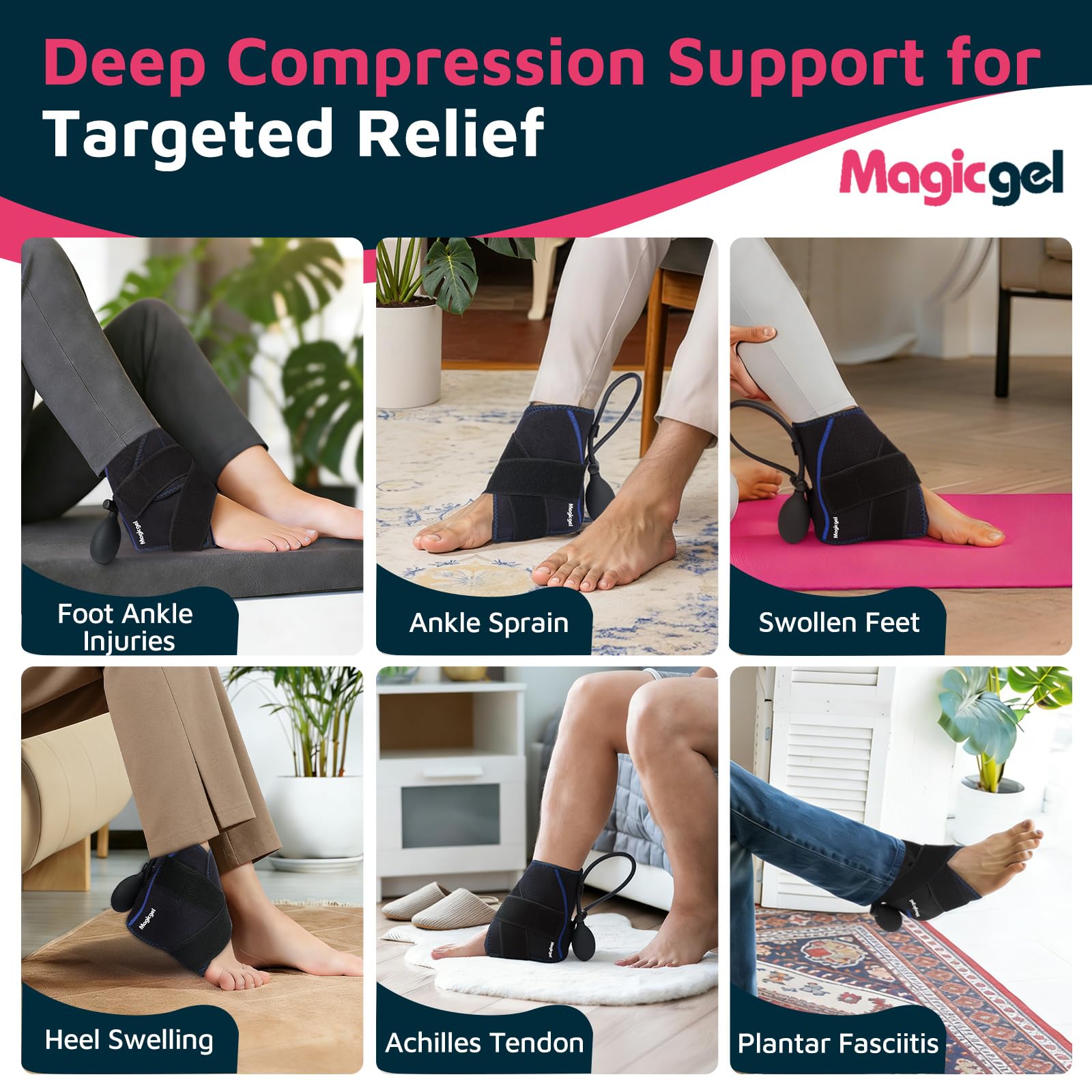 Magic Gel Cavigliera Ghiaccio a Compressione, Impacco Freddo Piede e Caviglia per Distorsioni, Gonfiore e Tendinite d’Achille, Terapia Caldo/Freddo con Pompa ad Aria e 2 Gel Rimovibili