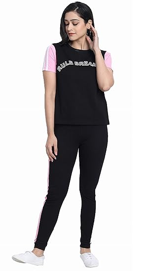 Co ord Set for Women, Pure Cotton Half Sleeve T-Shirt & Track Pants Co ord Set, Western Coord Set Track Suit Set for Women & Girls